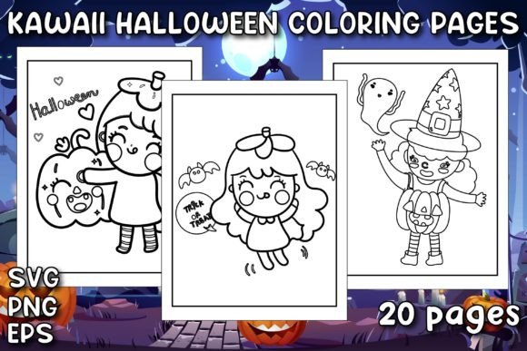 A Designer’s Take on Kawaii Halloween Coloring Pages Vol-1